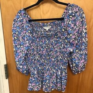 NANETTE LEPORE Ditsy Floral Blouse BoHo smocking elastic Top Sz Small
